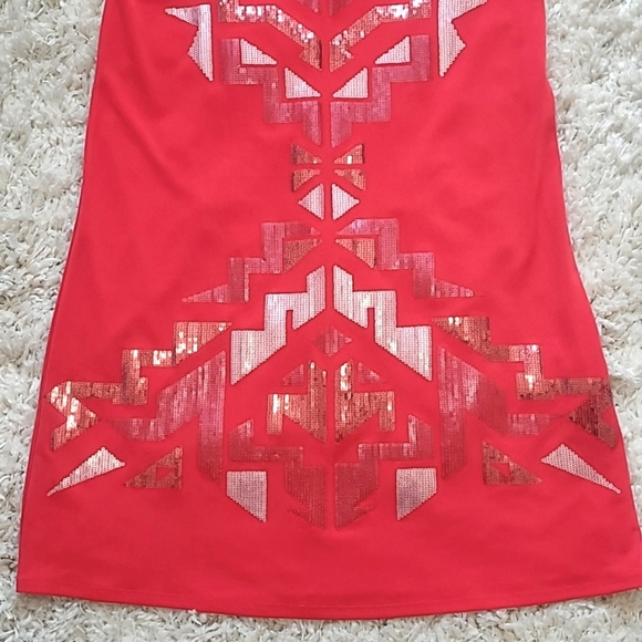 Express Sequin Aztec Art Deco Mini Slip Dress | Pink XS - Picture 7 of 11